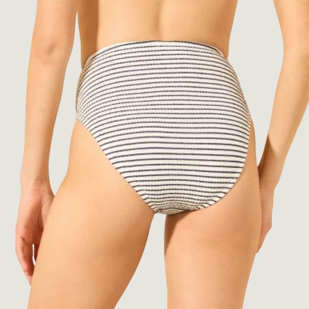 Shade & Shore High Waist Navy Striped Ribbed Bikini Bottom XL High Leg NWT - Picture 5 of 11